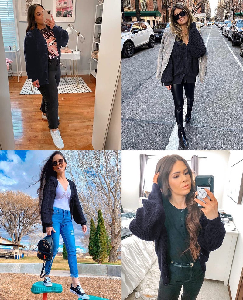 QUALFORT Women's Boyfriend Cardigan Knit Sweaters for Women Navy Fall Outfits for Women 2026 XX-Large - Image 3